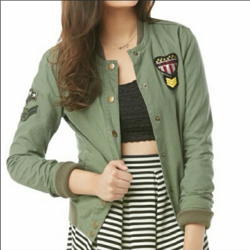 Bethany Mota military style bomber jacket linen
